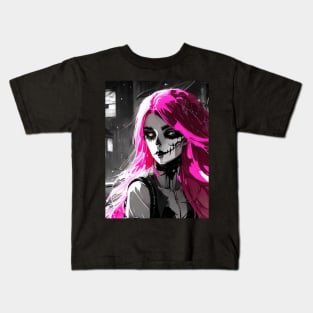 Monochrome Marvels: Mesmerizing Black and White Anime Girl Creations Goth Gothic Fashion Pink Hair Dark Kids T-Shirt